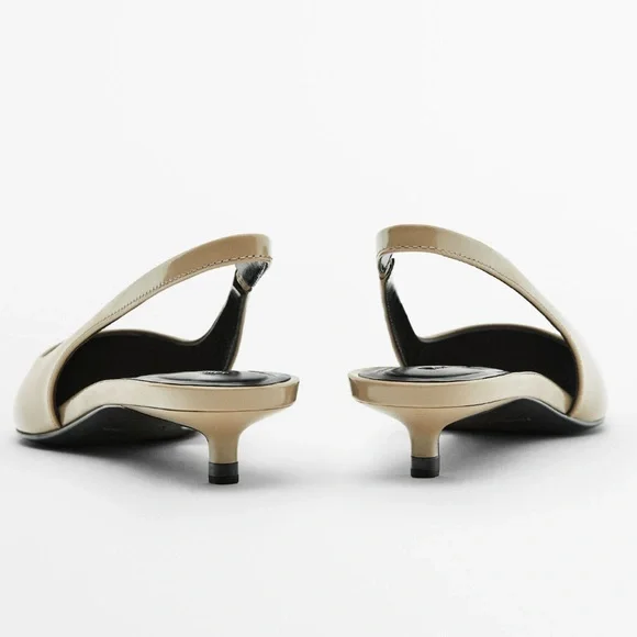 Massimo Dutti Heeled slingback pointed beige nude/ sandals kitty heel - Picture 5 of 11